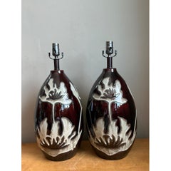 Vintage Floral Ceramic Table Lamps - Pair
