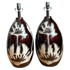 Vintage Floral Ceramic Table Lamps - Pair