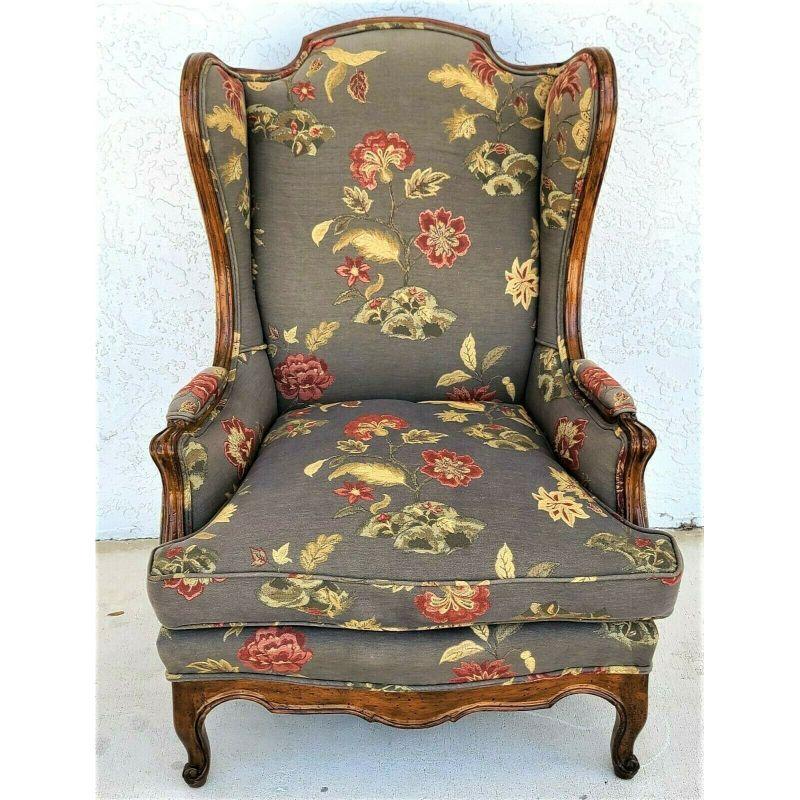 For FULL item description be sure to click on CONTINUE READING at the bottom of this listing.

Offering One Of Our Recent Palm Beach Estate Fine Furniture Acquisitions Of A Fantastic Vintage Upholstered Floral Chippendale Wingback Armchair with a