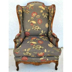 Vintage Floral Chippendale Wingback Down Cushion Armchair