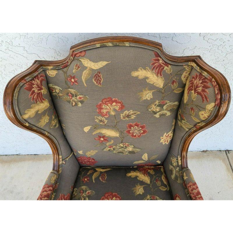 Unknown Vintage Floral Chippendale Wingback Down Cushion Armchair For Sale