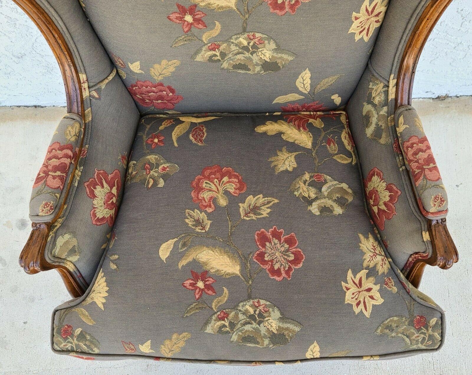 Vintage Floral Chippendale Wingback Down Cushion Armchair In Good Condition For Sale In Lake Worth, FL