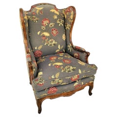 Vintage Floral Chippendale Wingback Down Cushion Armchair