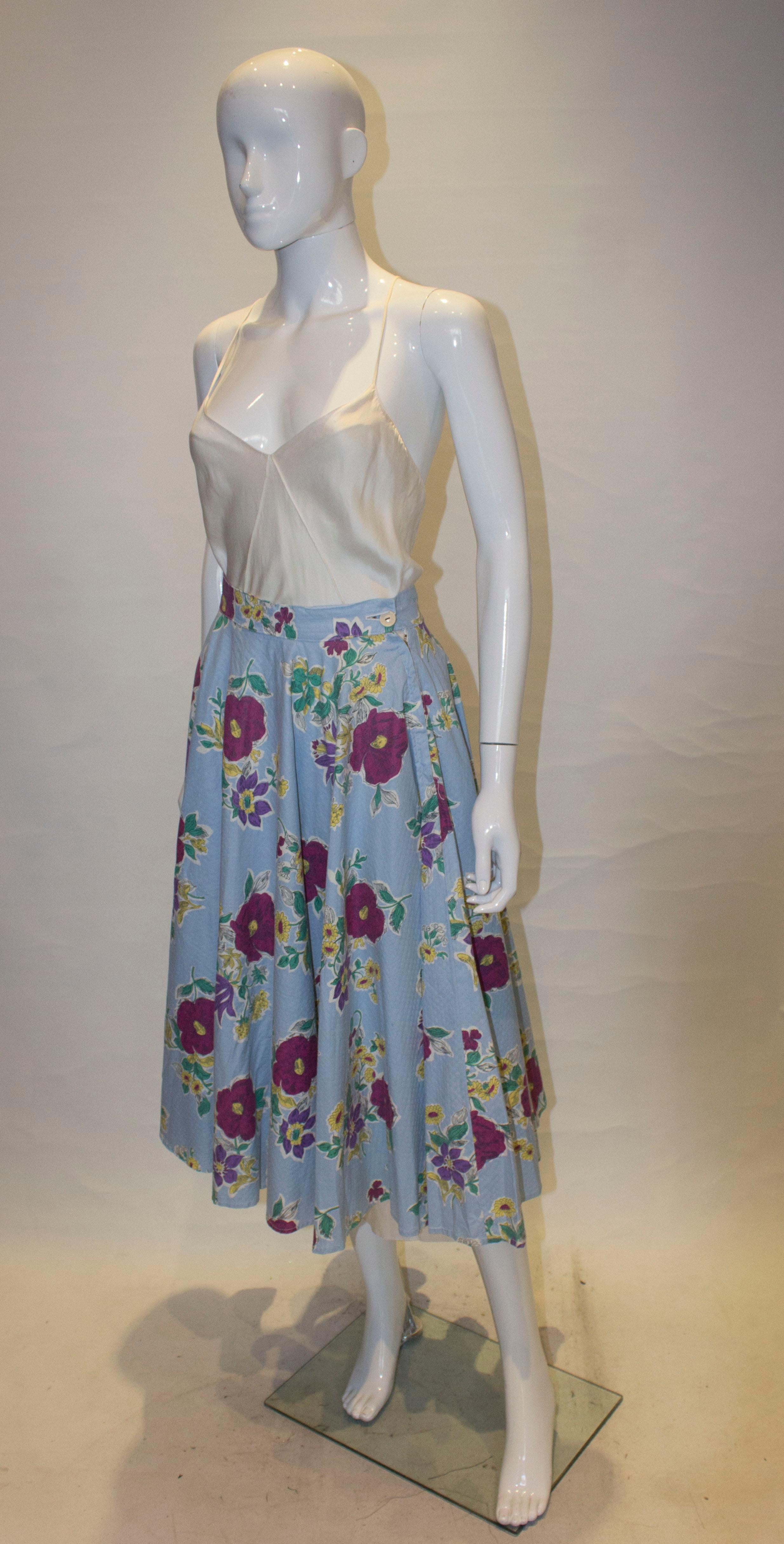 Gray Vintage Floral Cotton Skirt by Gerroll Model London For Sale