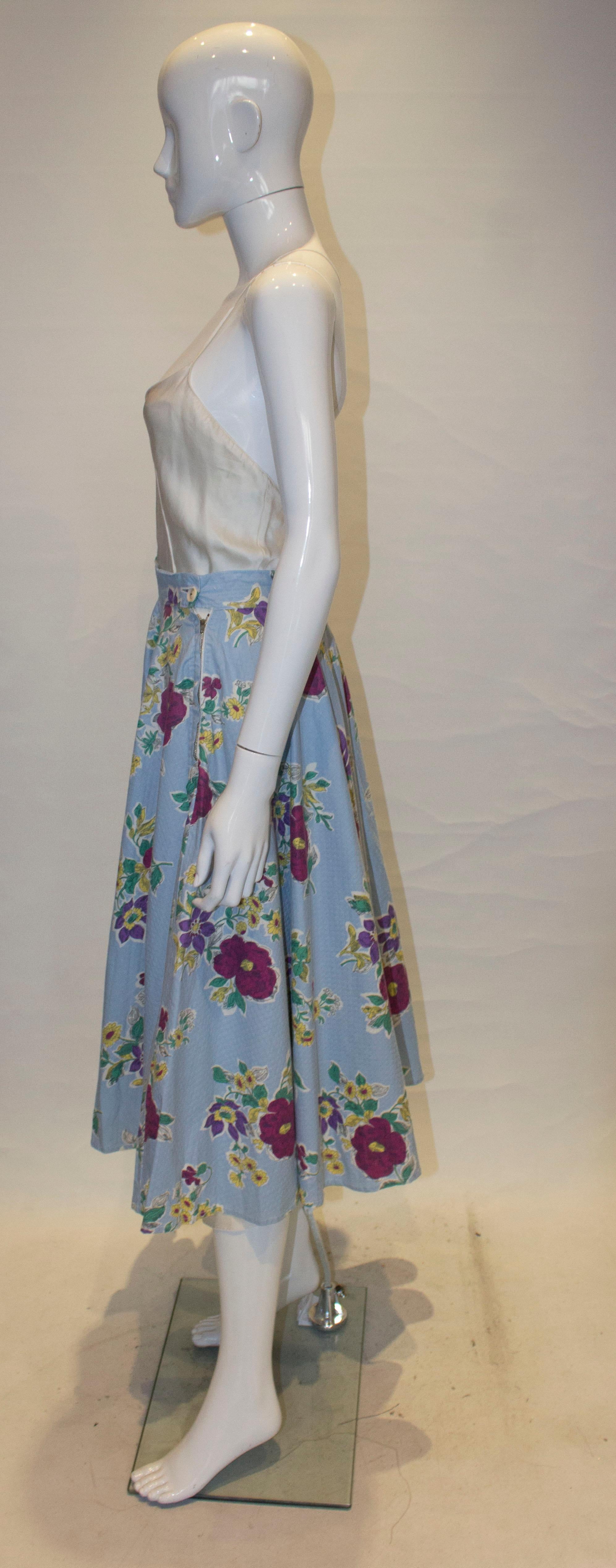 Vintage Floral Cotton Skirt by Gerroll Model London For Sale 1