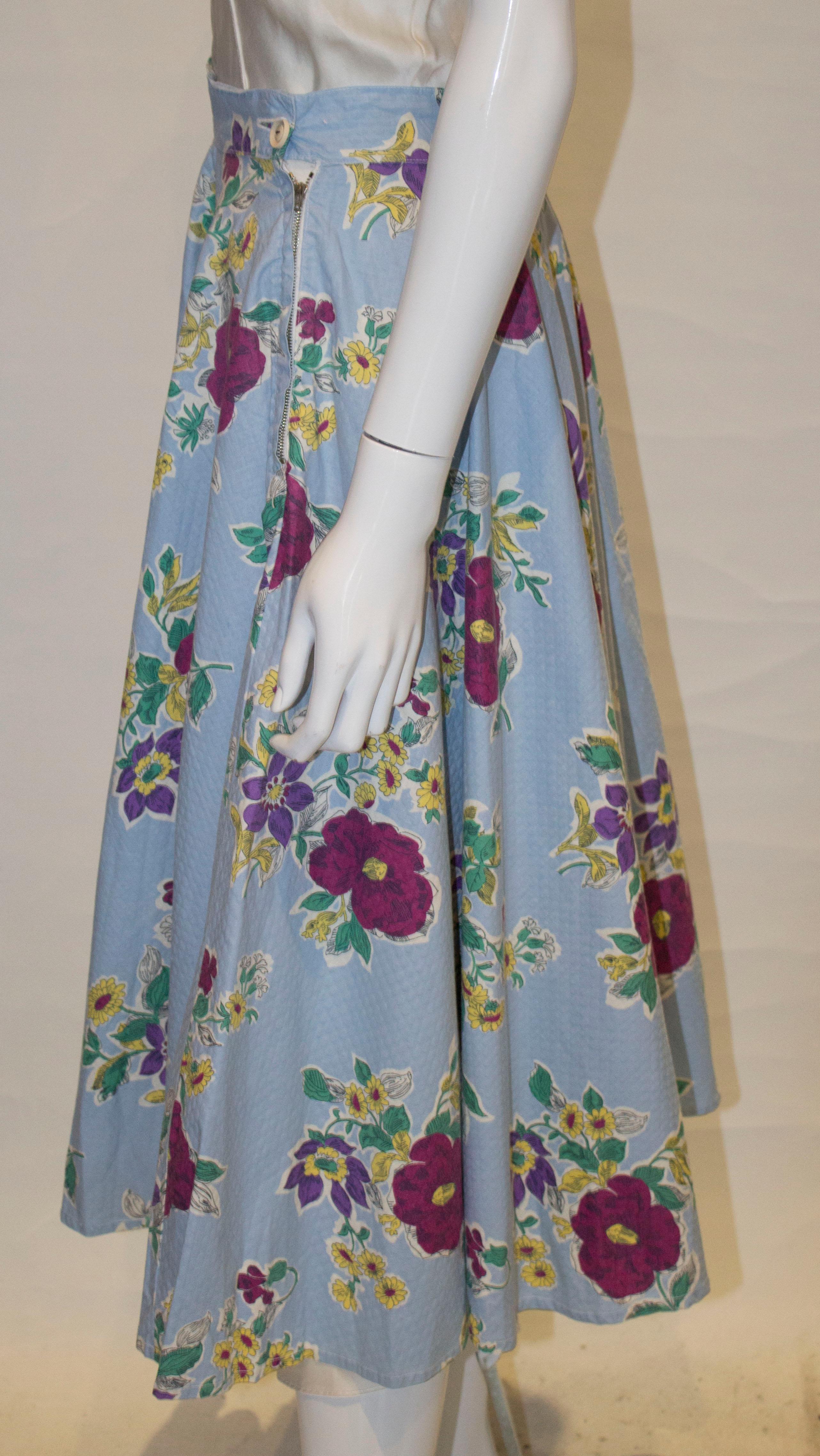 Vintage Floral Cotton Skirt by Gerroll Model London For Sale 2