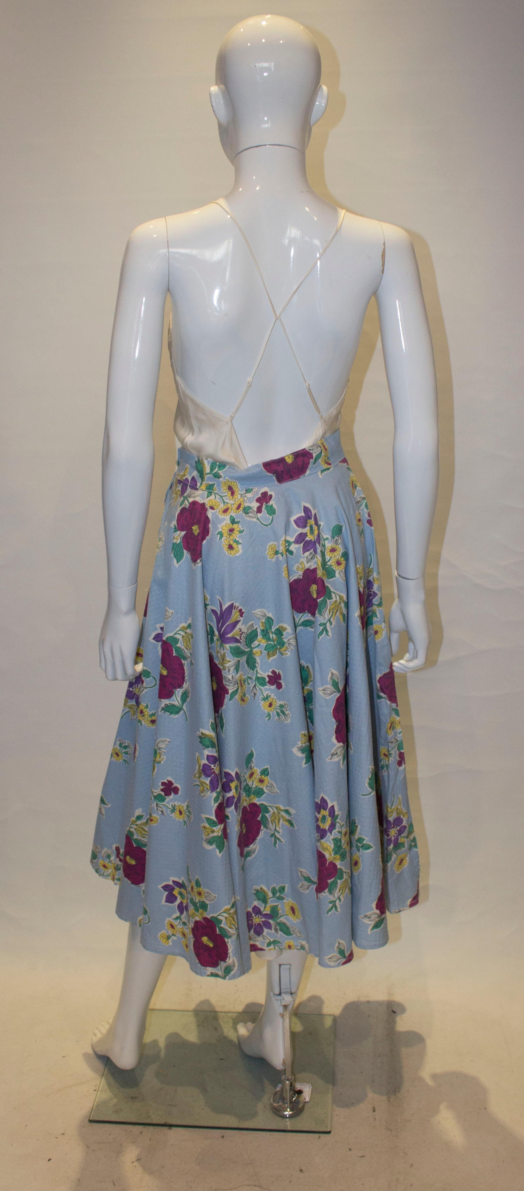 Vintage Floral Cotton Skirt by Gerroll Model London For Sale 3