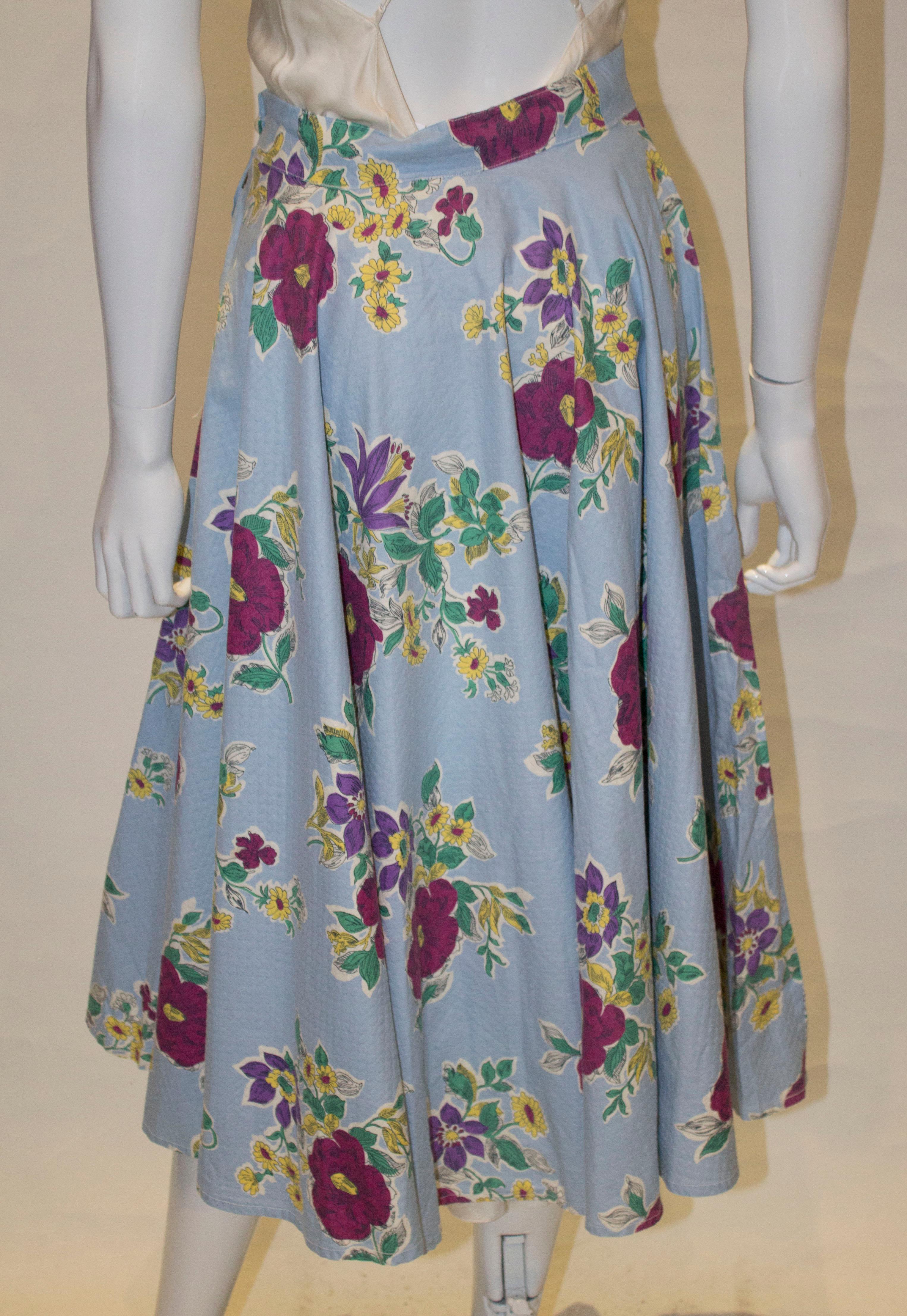 Vintage Floral Cotton Skirt by Gerroll Model London For Sale 4