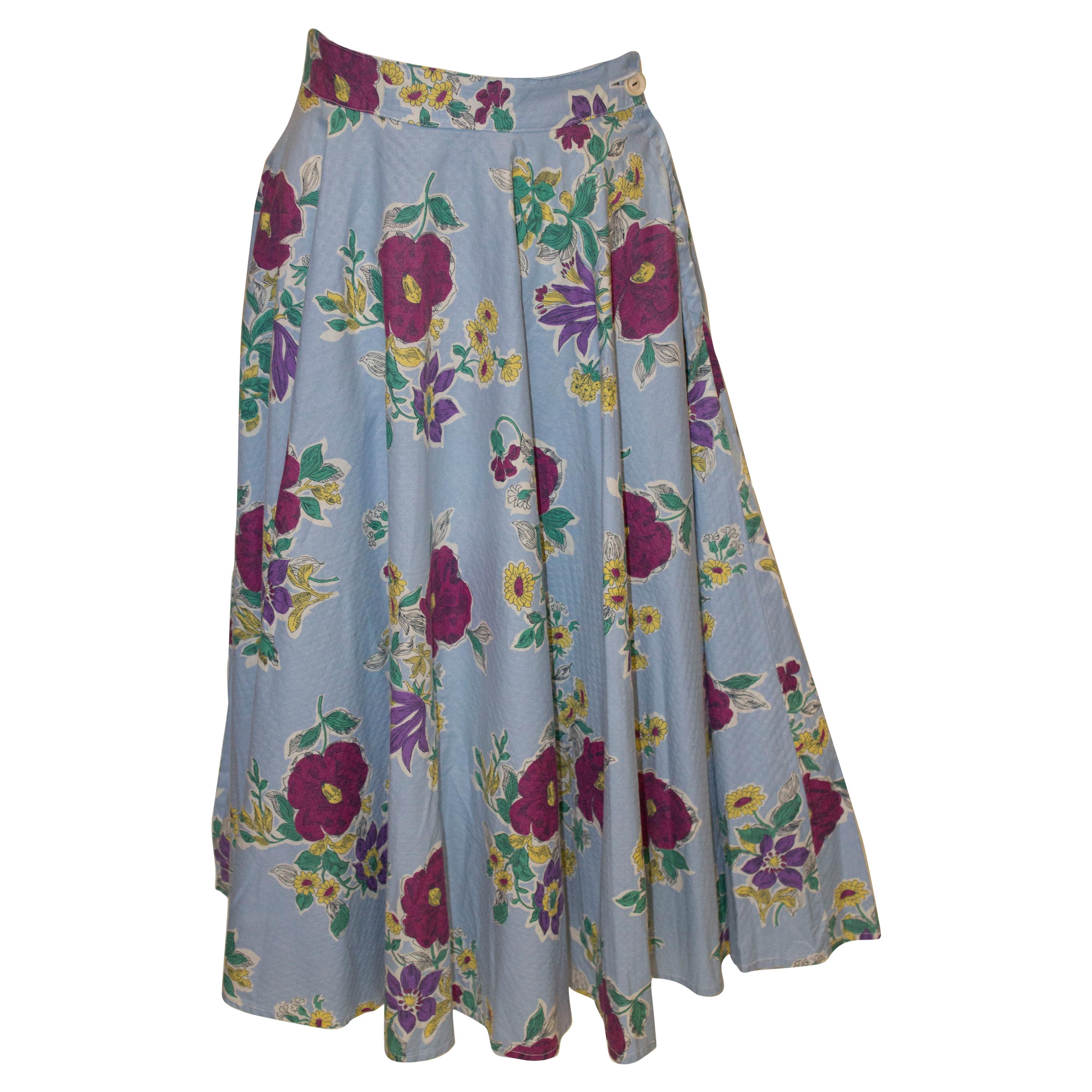 Vintage Floral Cotton Skirt by Gerroll Model London For Sale