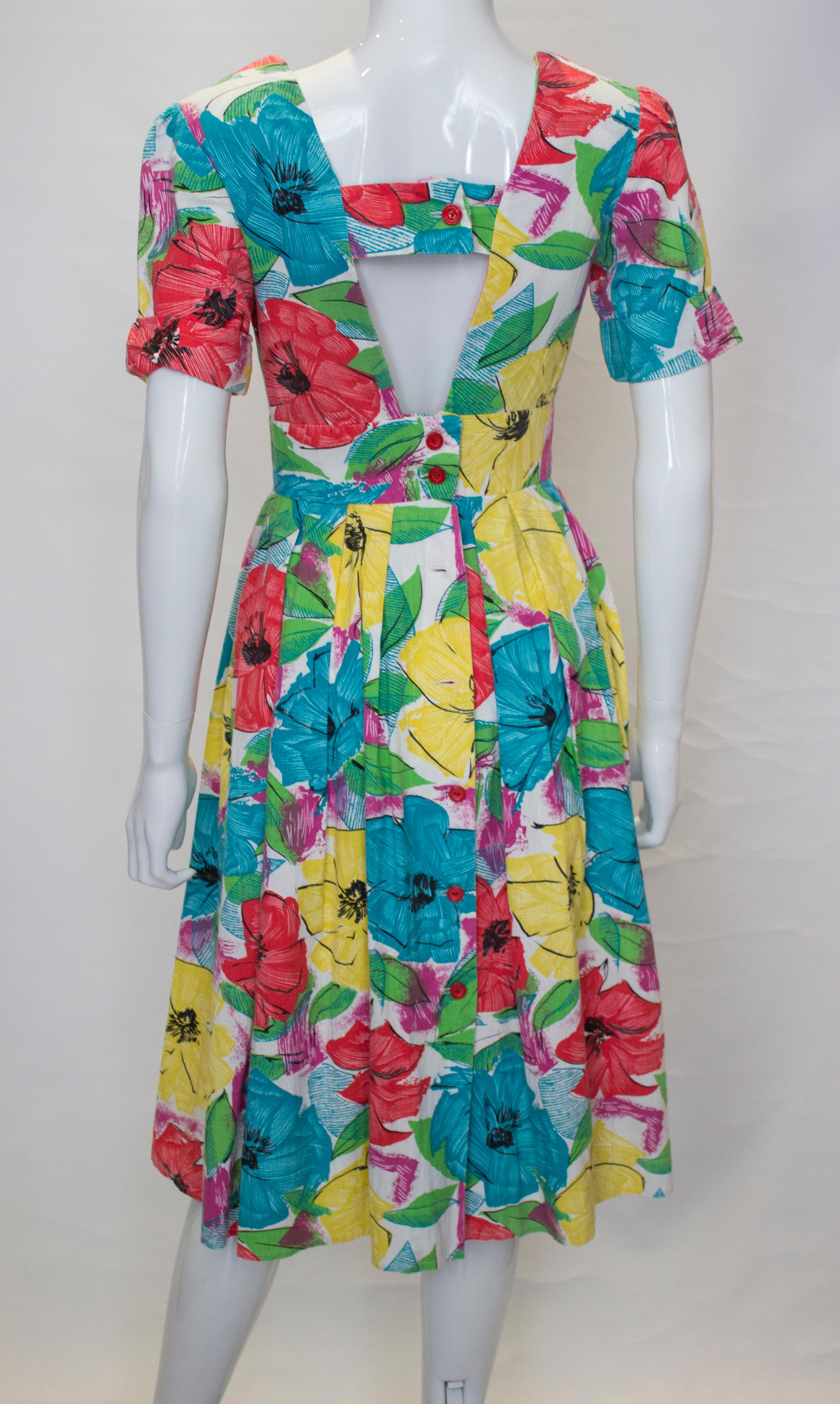 Vintage Floral Cotton Summer Dress For Sale 1