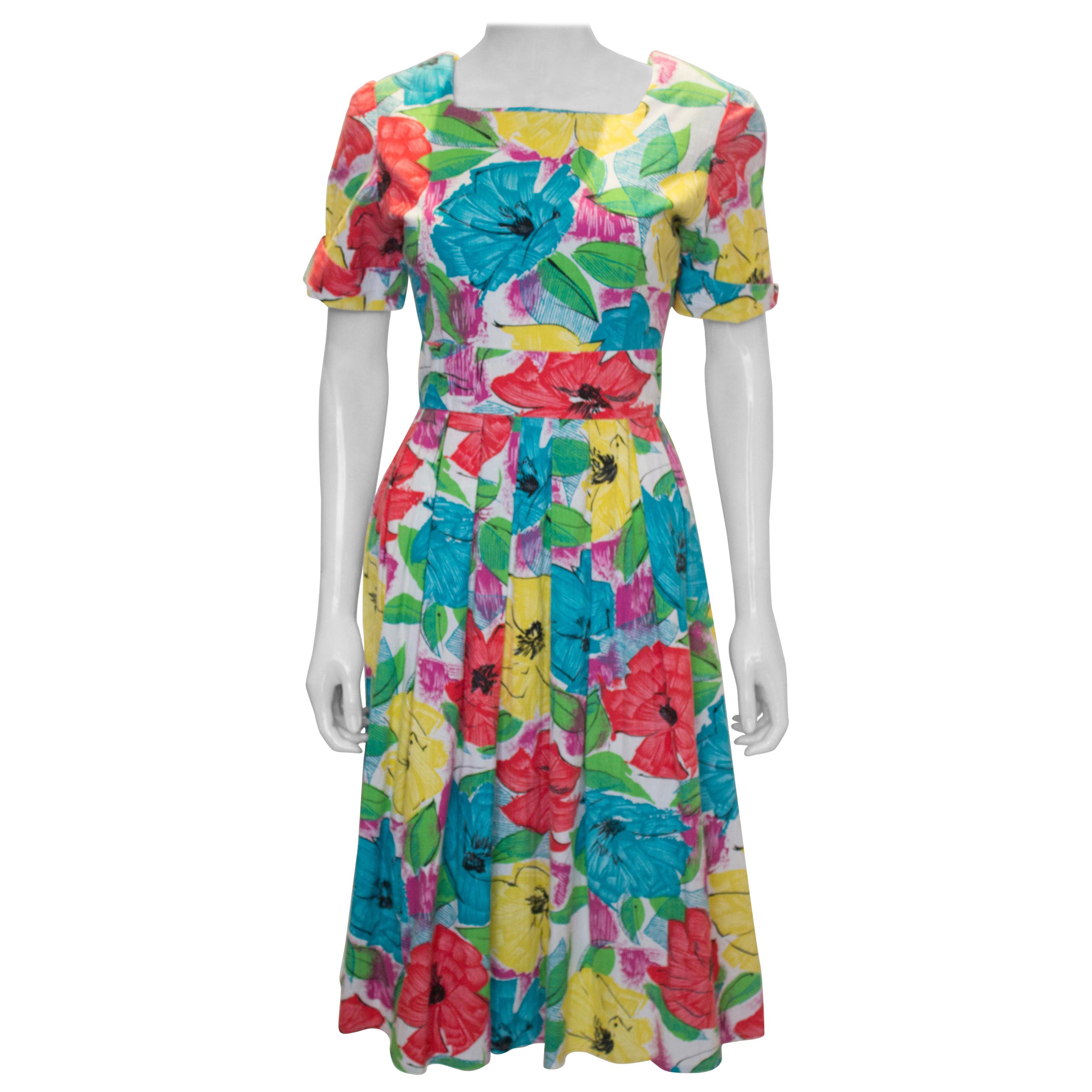 Vintage Floral Cotton Summer Dress For Sale