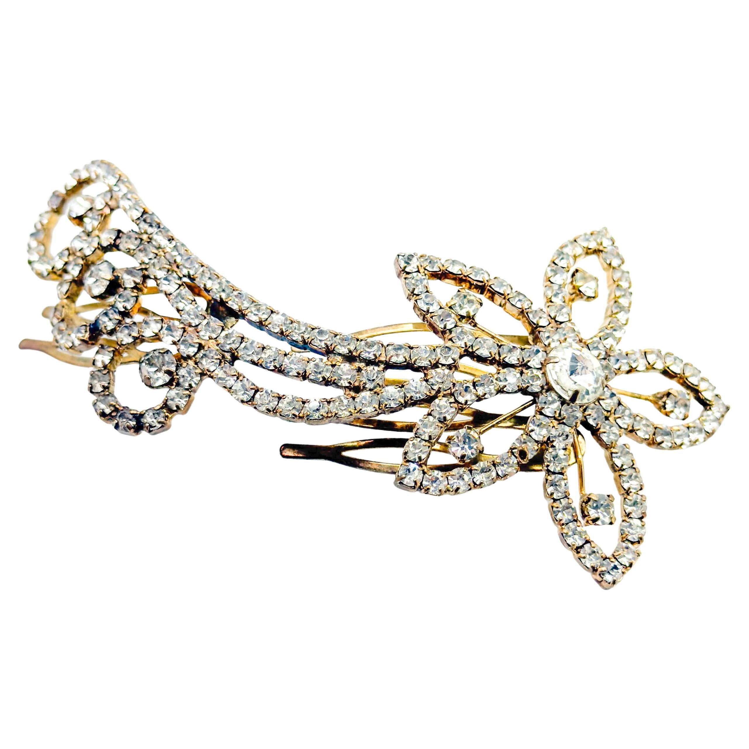 Pettine per capelli vintage in cristallo floreale anni 
90