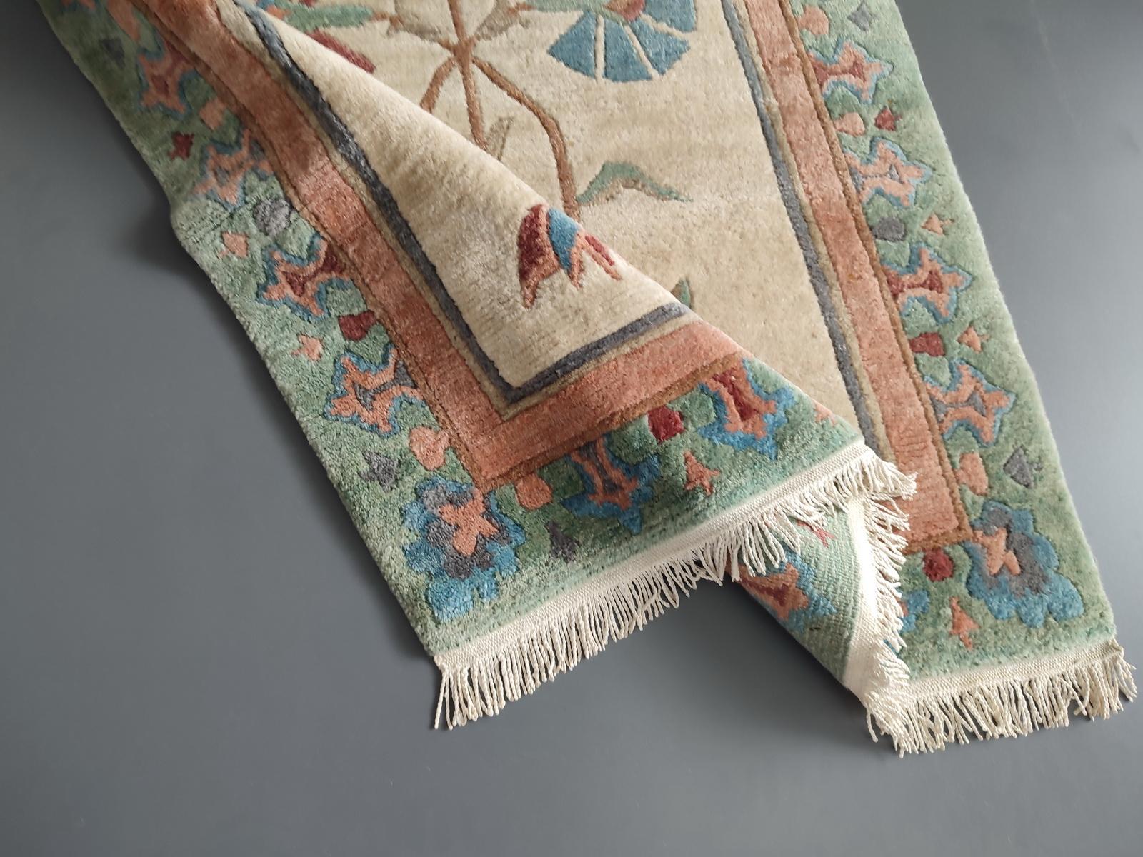 Vintage Tibetan Nepal Floral Hand Woven Wool Rug Carpet, Qanat Kanaat Design For Sale 6