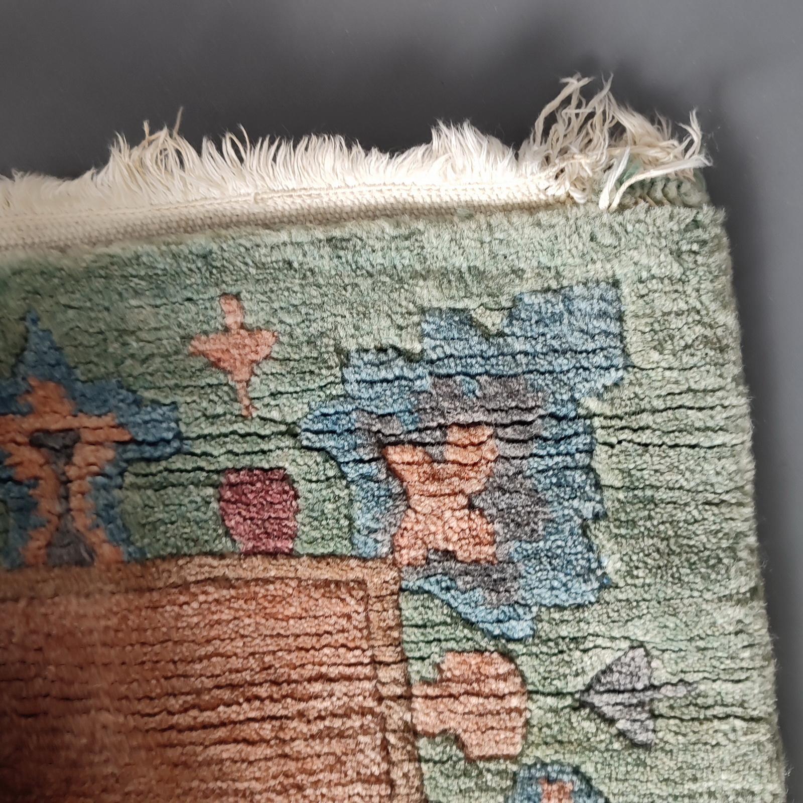 Vintage Tibetan Nepal Floral Hand Woven Wool Rug Carpet, Qanat Kanaat Design For Sale 7