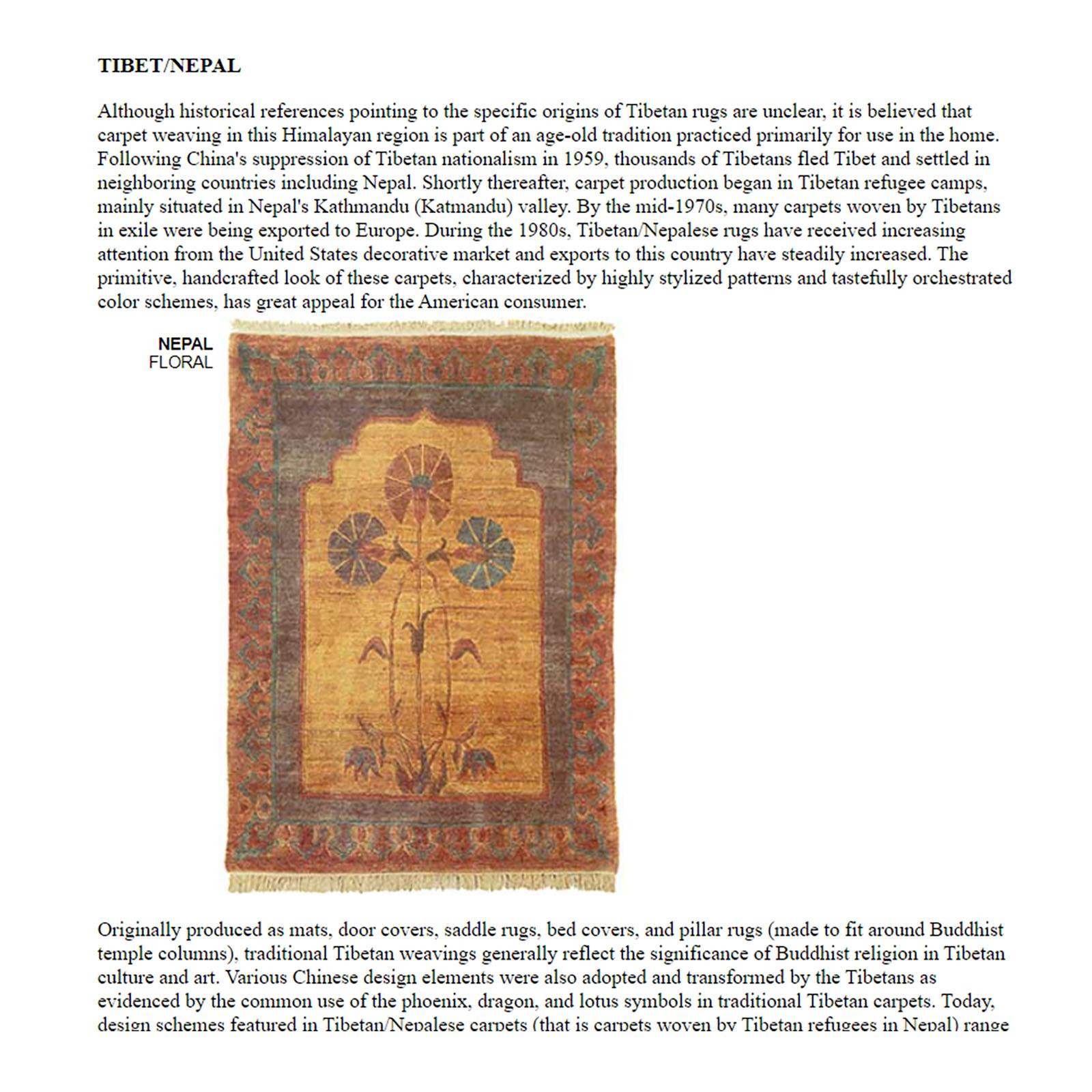 Tibetischer, handgewebter Teppich aus Wolle mit Blumenmuster, Qanat Kanaat Design (Nepalesisch) im Angebot