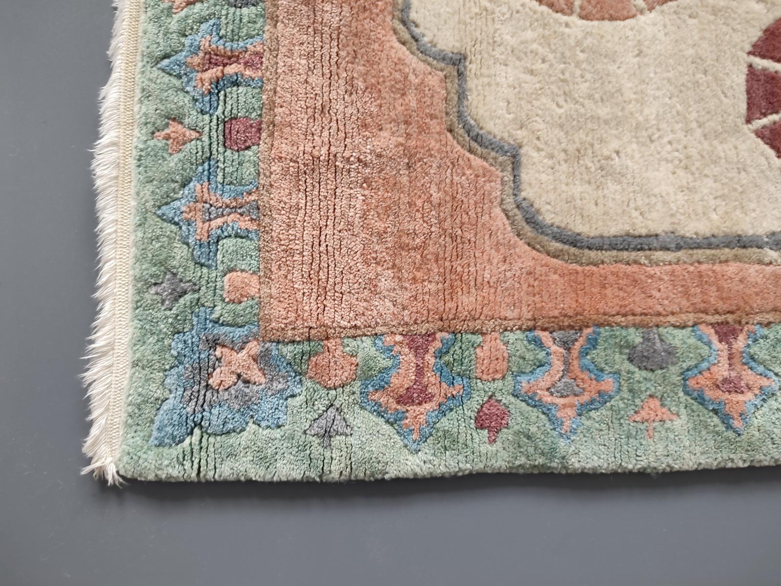 Vintage Tibetan Nepal Floral Hand Woven Wool Rug Carpet, Qanat Kanaat Design For Sale 4