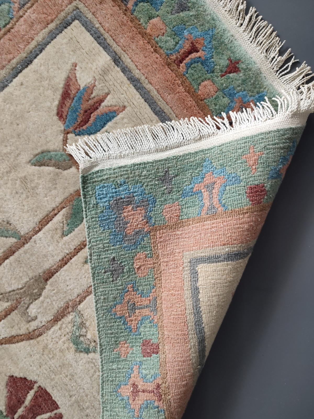 Vintage Tibetan Nepal Floral Hand Woven Wool Rug Carpet, Qanat Kanaat Design For Sale 5