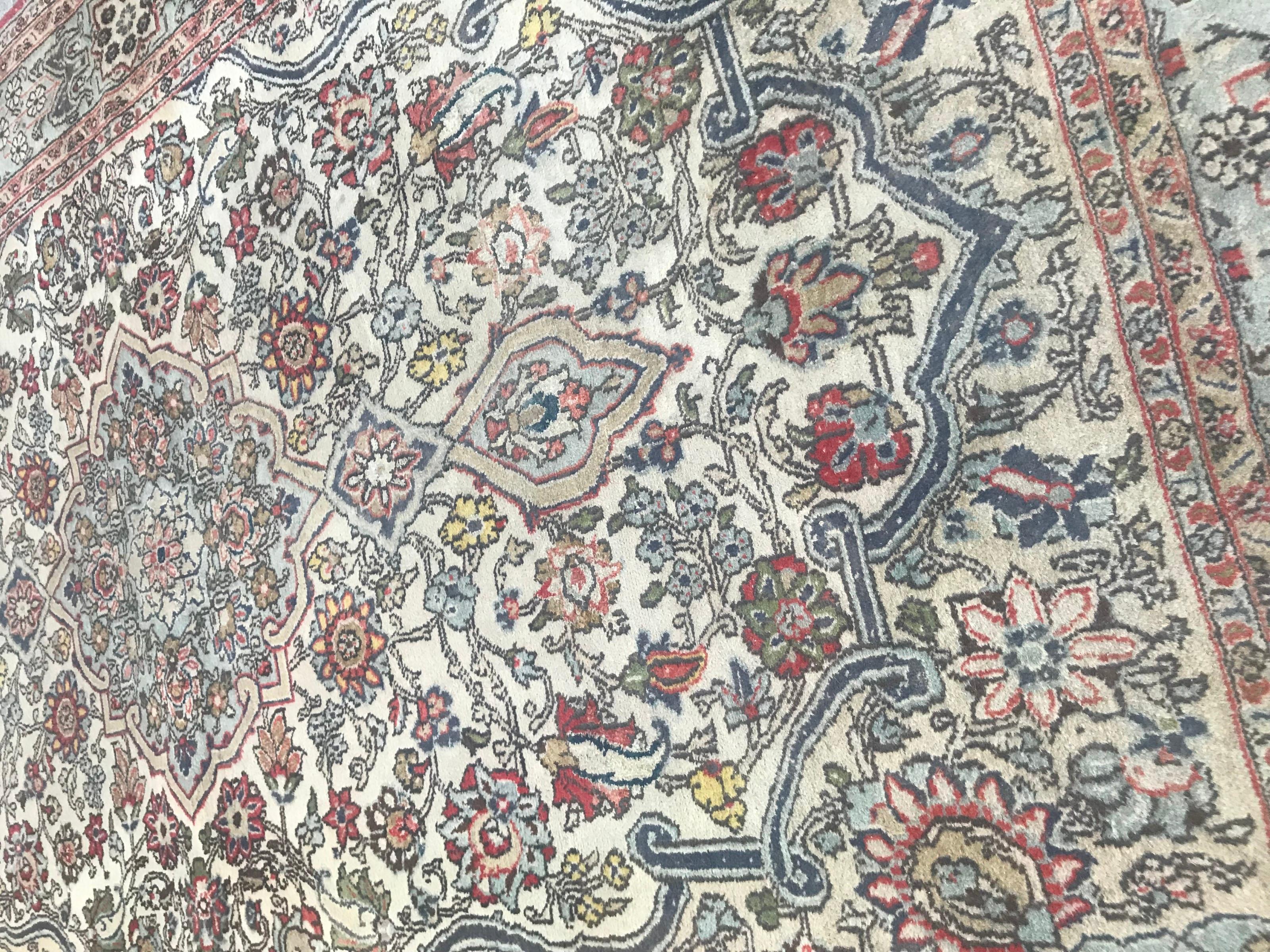 Vintage Floral Design Qom Rug For Sale 2