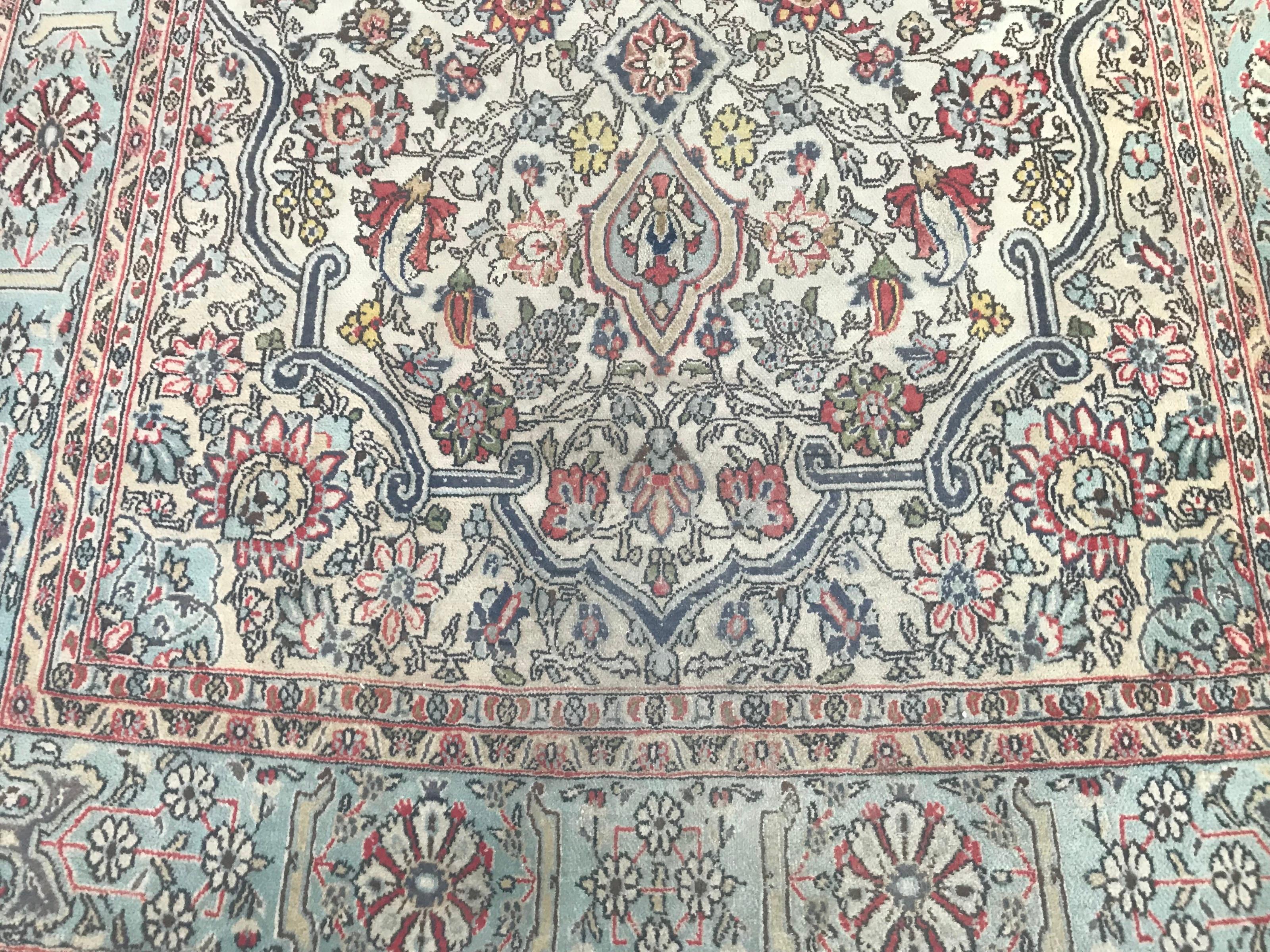 Vintage Floral Design Qom Rug For Sale 5