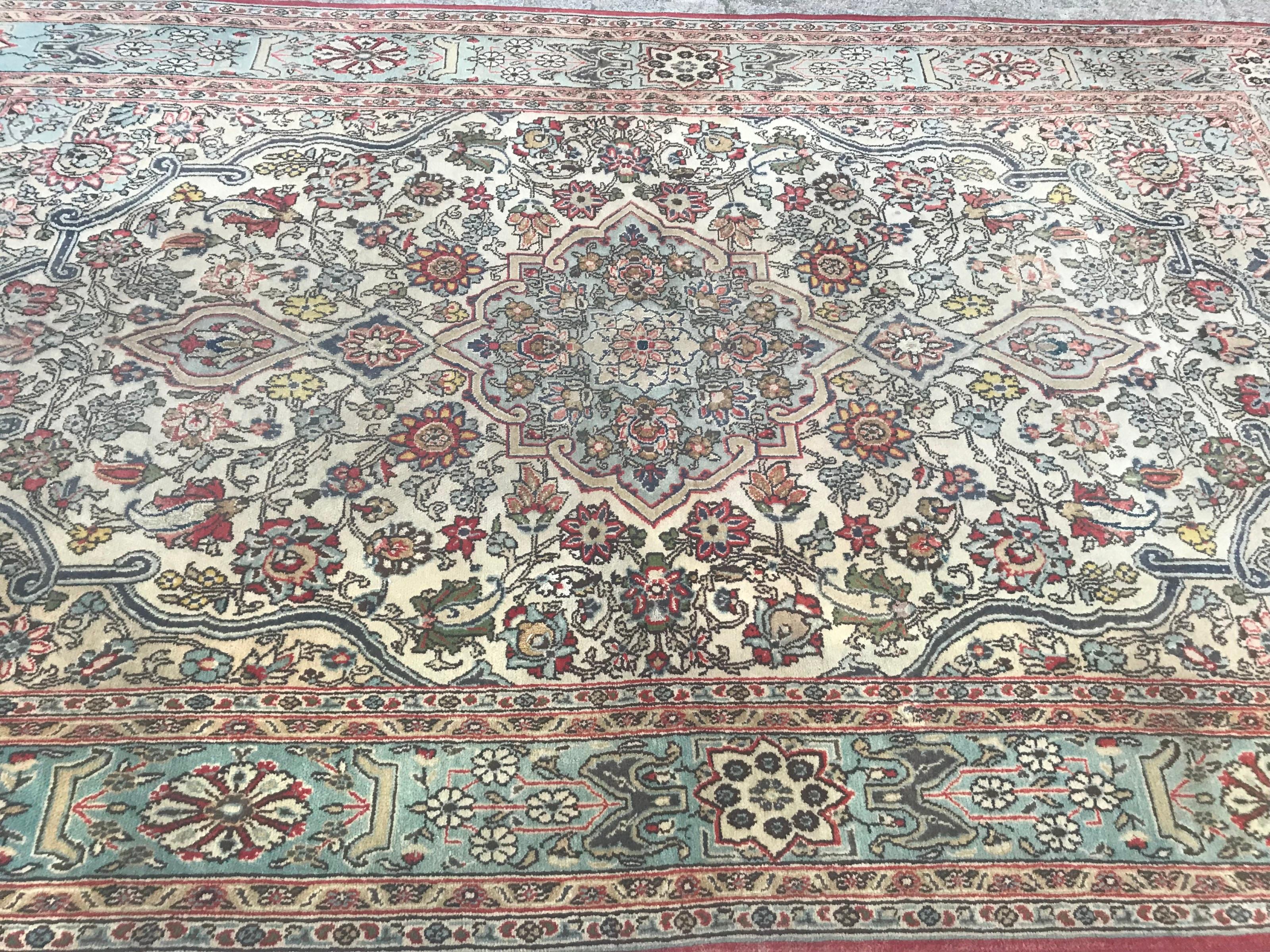 Vintage Floral Design Qom Rug For Sale 1