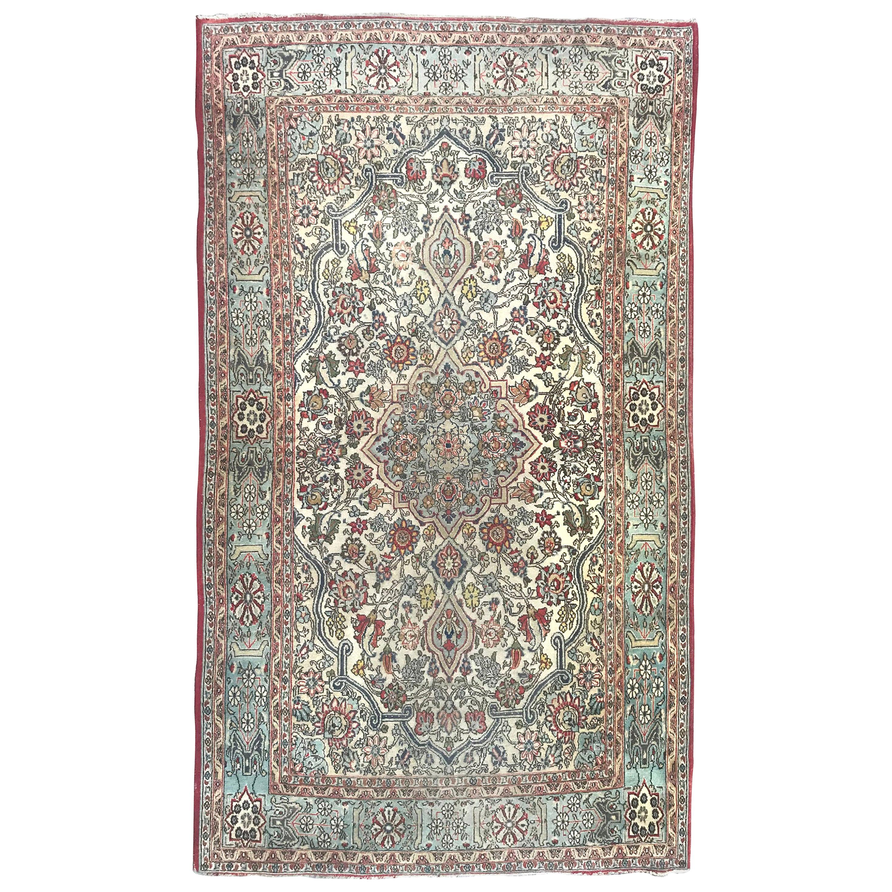 Vintage Floral Design Qom Rug For Sale