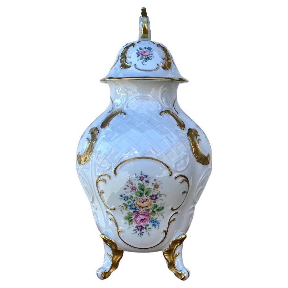Mid-Century Modern Vintage Floral Design Porcelain Vase with Lid