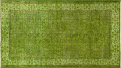Vintage Floral Design Rug Overdyed in Green Color