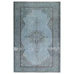 5.7x9.3 Ft Hand-Knotted Vintage and Modern Area Rug Overdyed in Light Blue Color