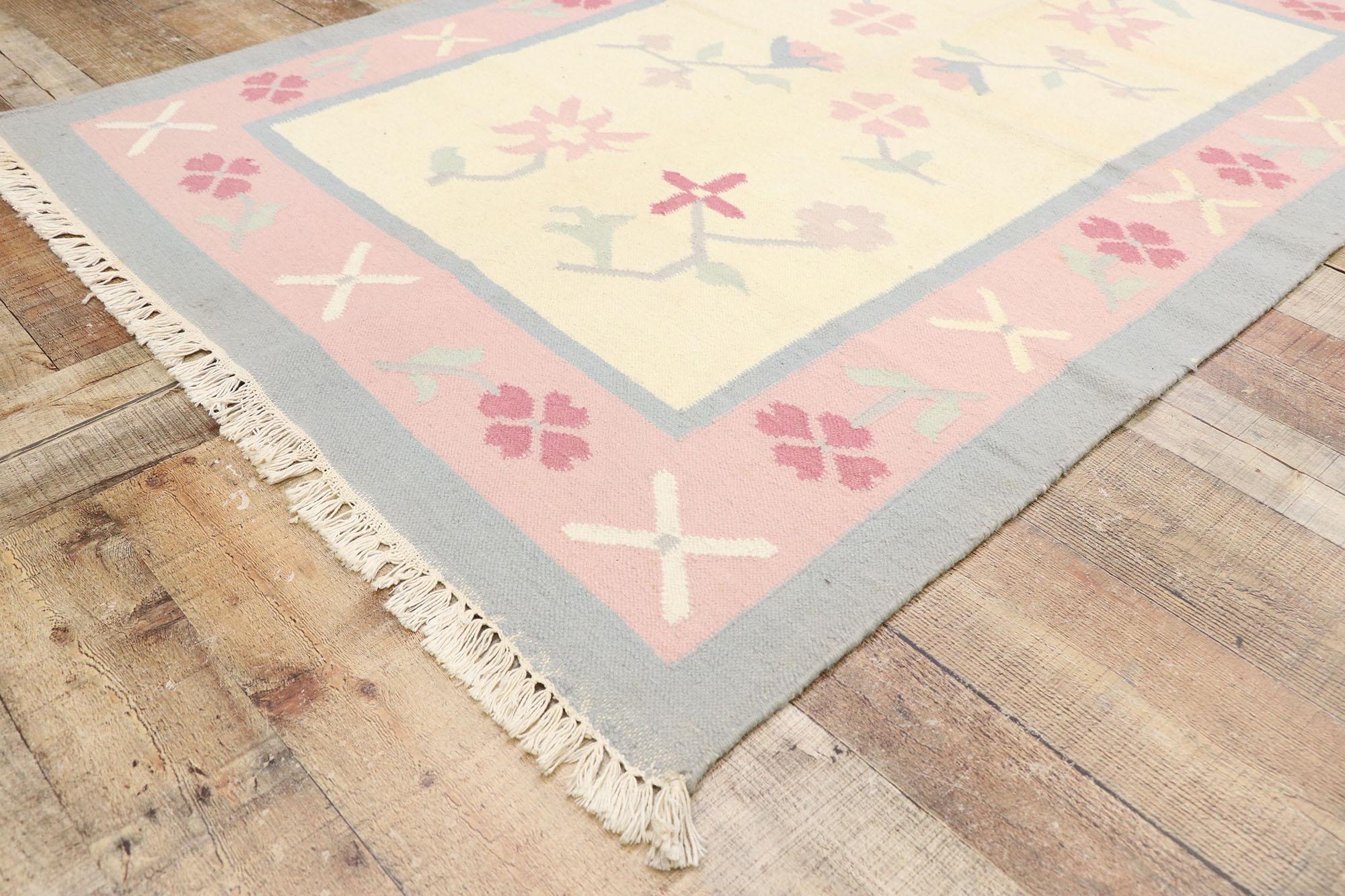 Kilim Vintage Floral Dhurrie Rug For Sale