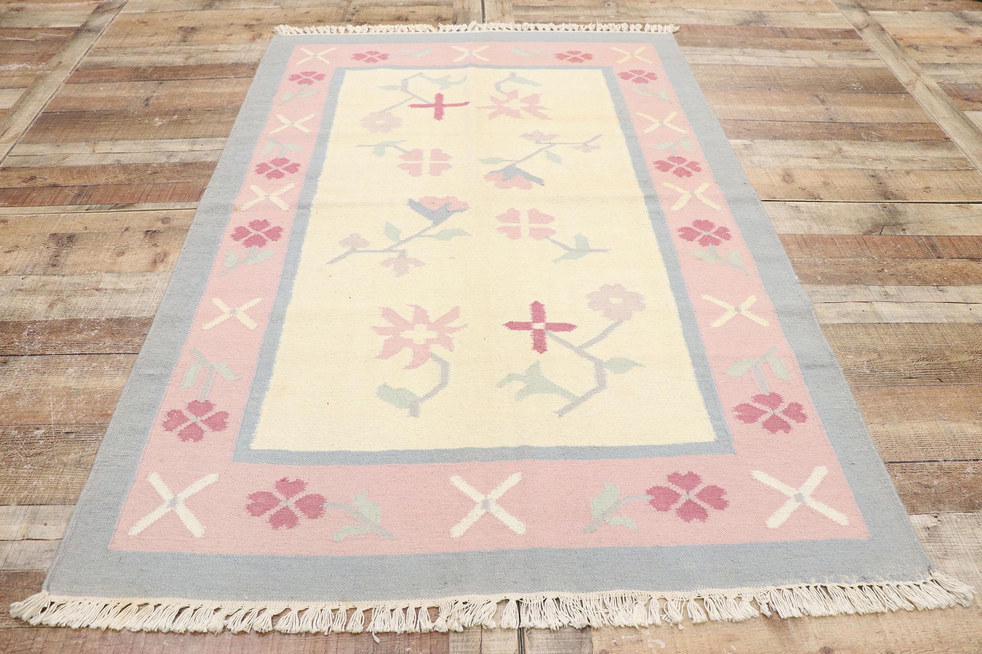 Indian Vintage Floral Dhurrie Rug For Sale