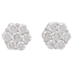 Vintage Floral Diamond Cluster Stud Earrings Set in 18k White Gold