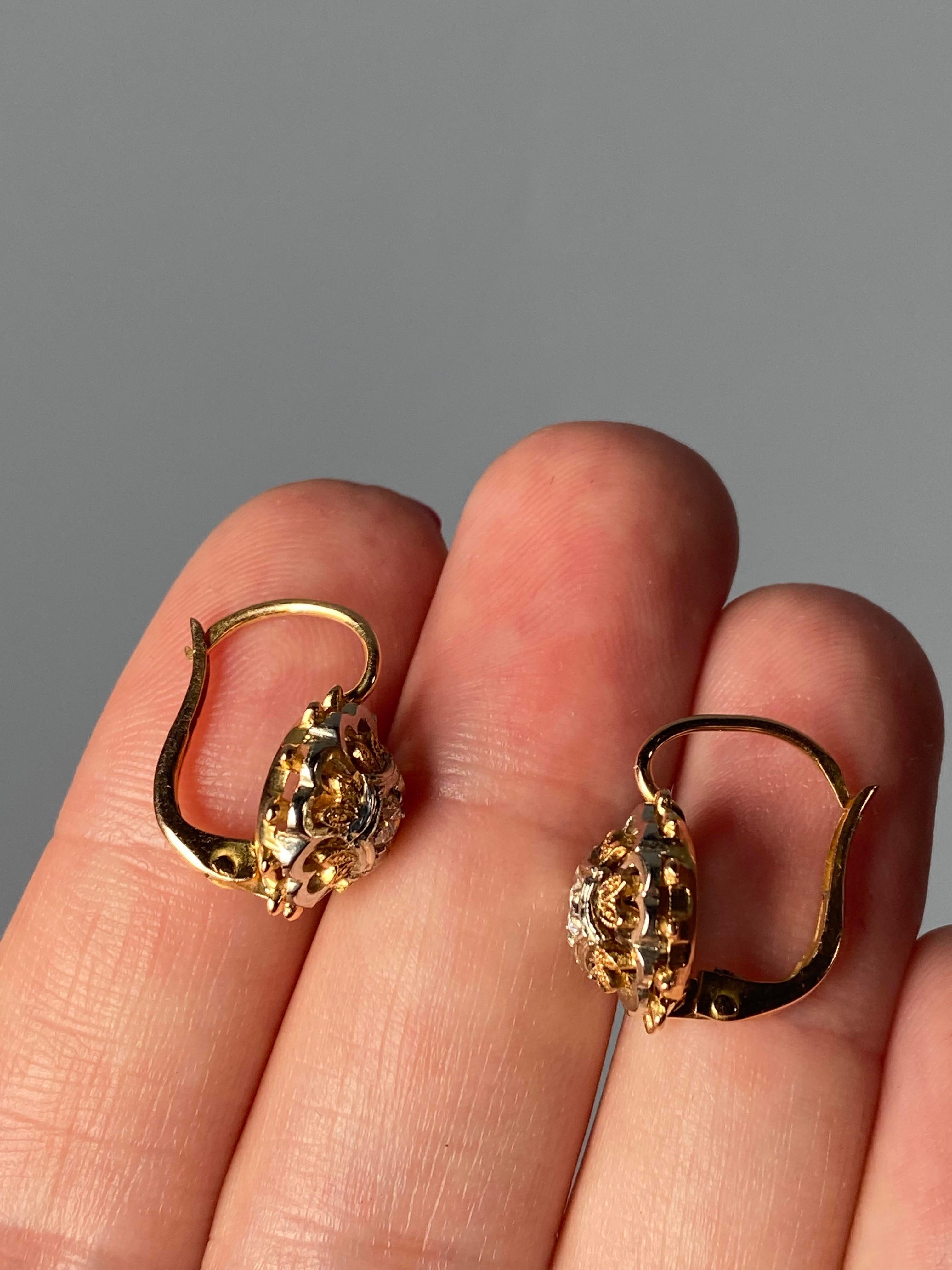 Women's Vintage Floral Diamond Drop Earrings, Statement Large Gold Floral Earrings