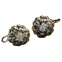 Vintage Floral Diamond Drop Earrings, Statement Large Gold Floral Earrings