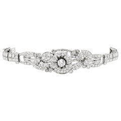 Vintage Art Deco Floral Diamond Platinum Bracelet, circa 1950's