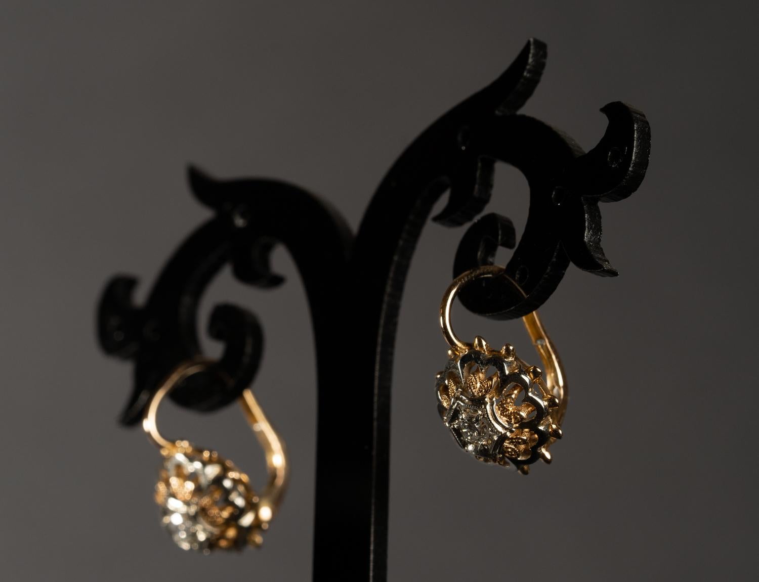 Women's Vintage Floral Drop Diamond Earrings, Vintage Diamond Flower Earrings 1960s