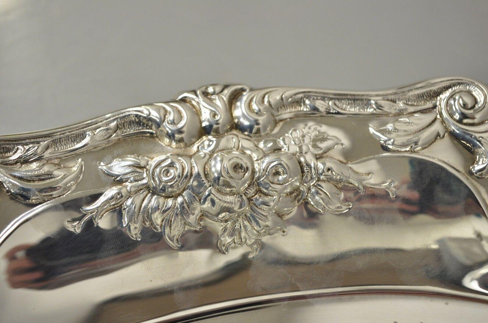 20th Century Vintage Floral Embossed Victorian Silver Plate Oval Dish by PS & Co For Sale