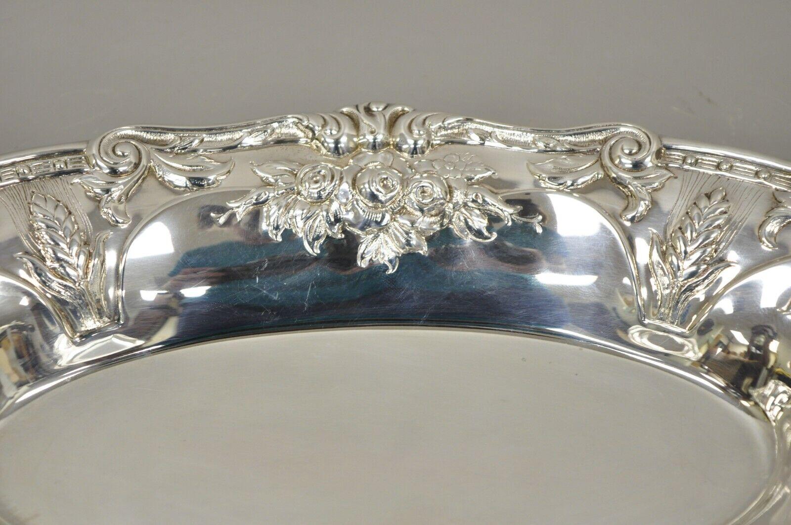 Vintage Floral Embossed Victorian Silver Plate Oval Dish by PS & Co For Sale 1