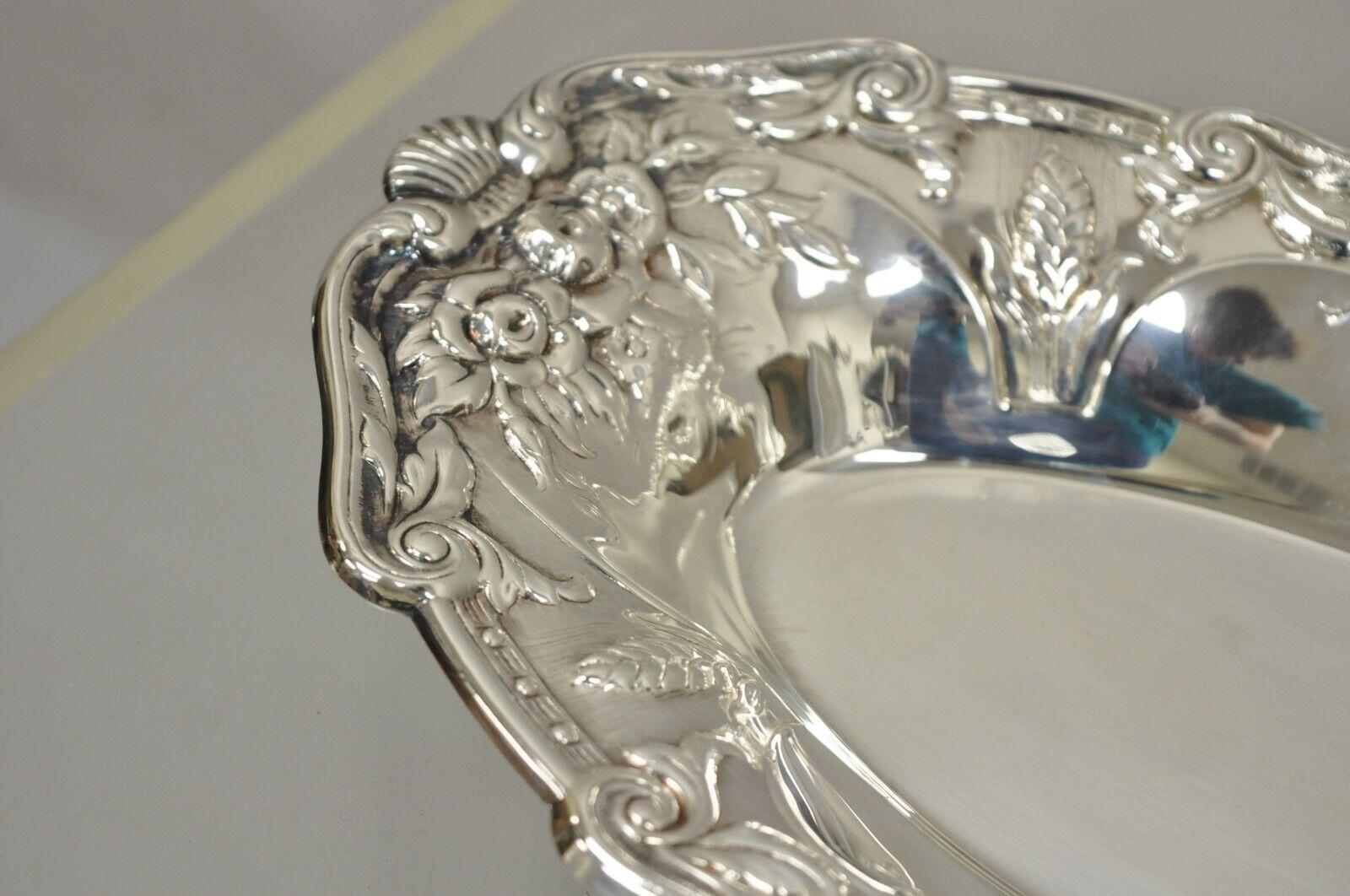 Vintage Floral Embossed Victorian Silver Plate Oval Dish by PS & Co For Sale 2