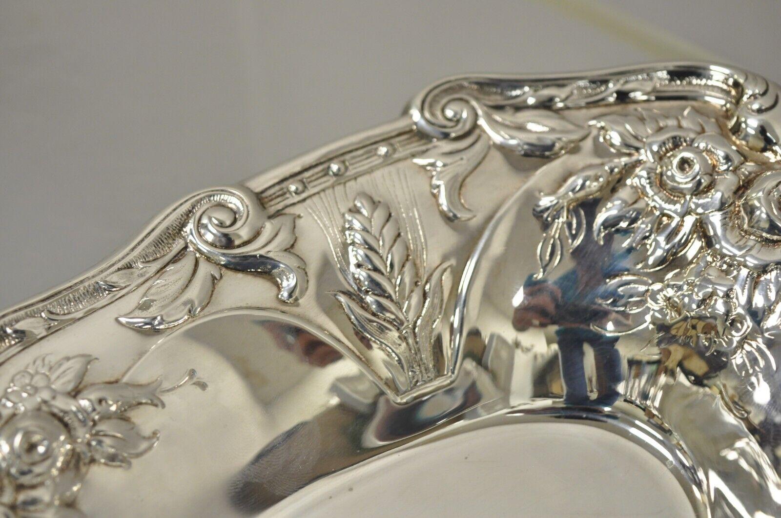 Vintage Floral Embossed Victorian Silver Plate Oval Dish by PS & Co For Sale 3