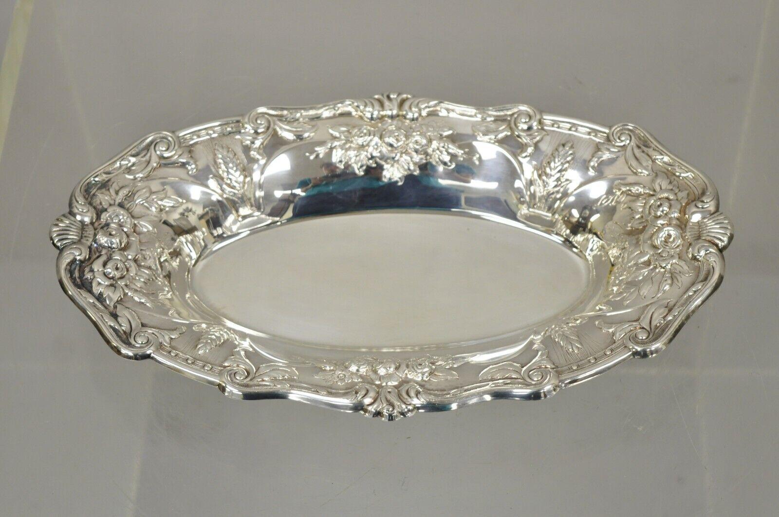 Vintage Floral Embossed Victorian Silver Plate Oval Dish by PS & Co For Sale 4