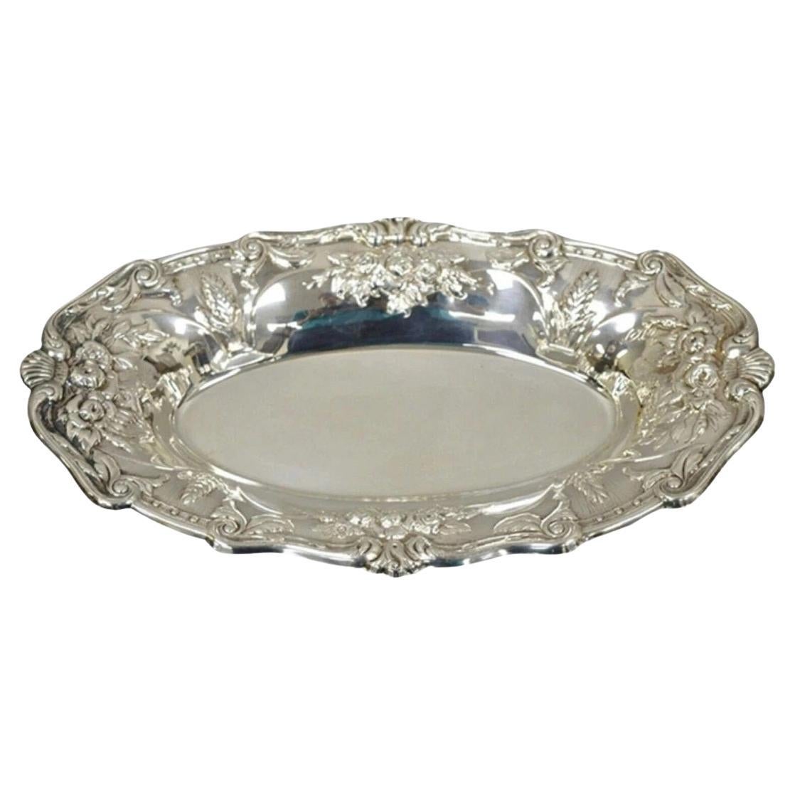 Vintage Floral Embossed Victorian Silver Plated 12" Oval Bar Nut Dish by PS & Co