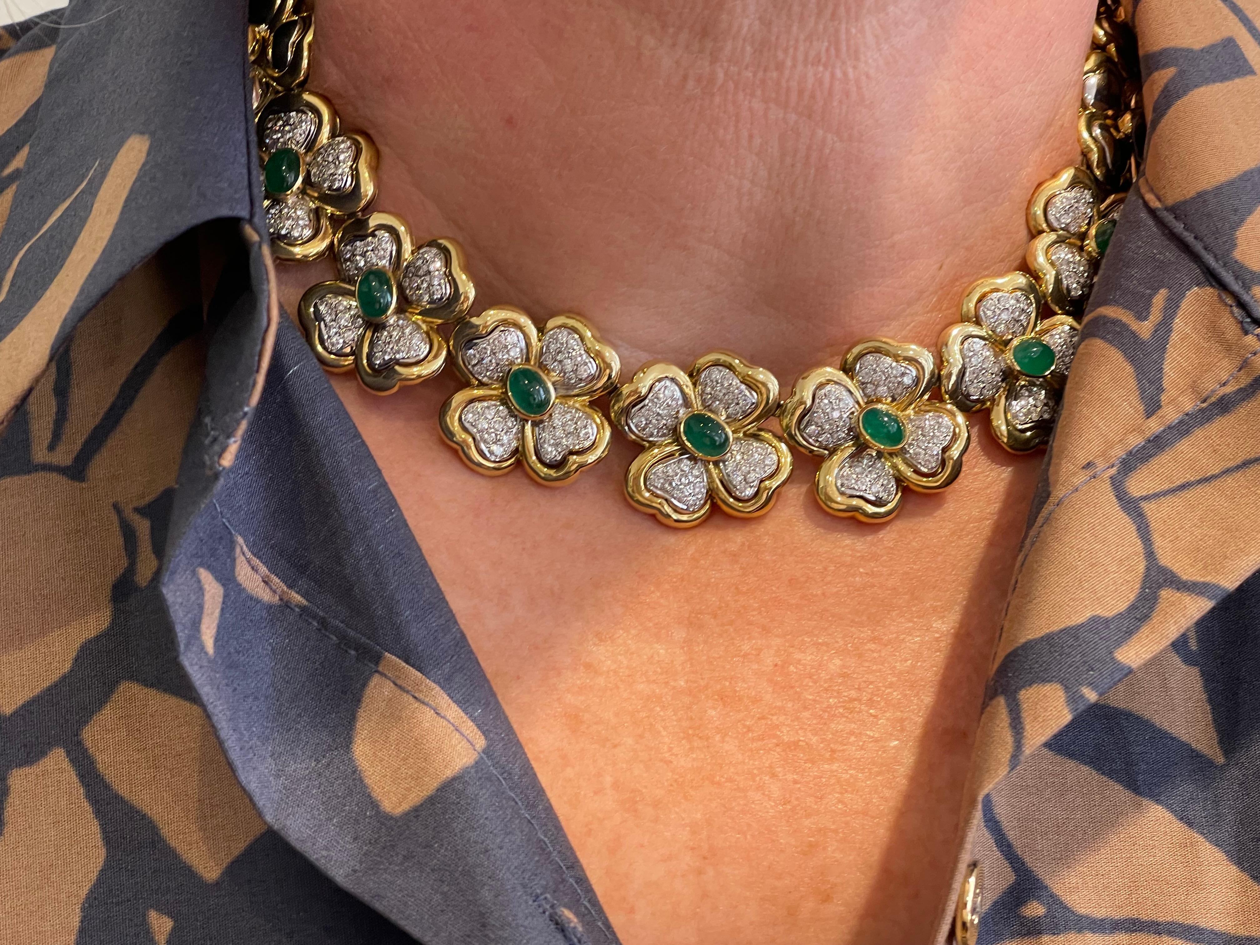 Vintage Floral Emerald and Diamond Necklace For Sale 2