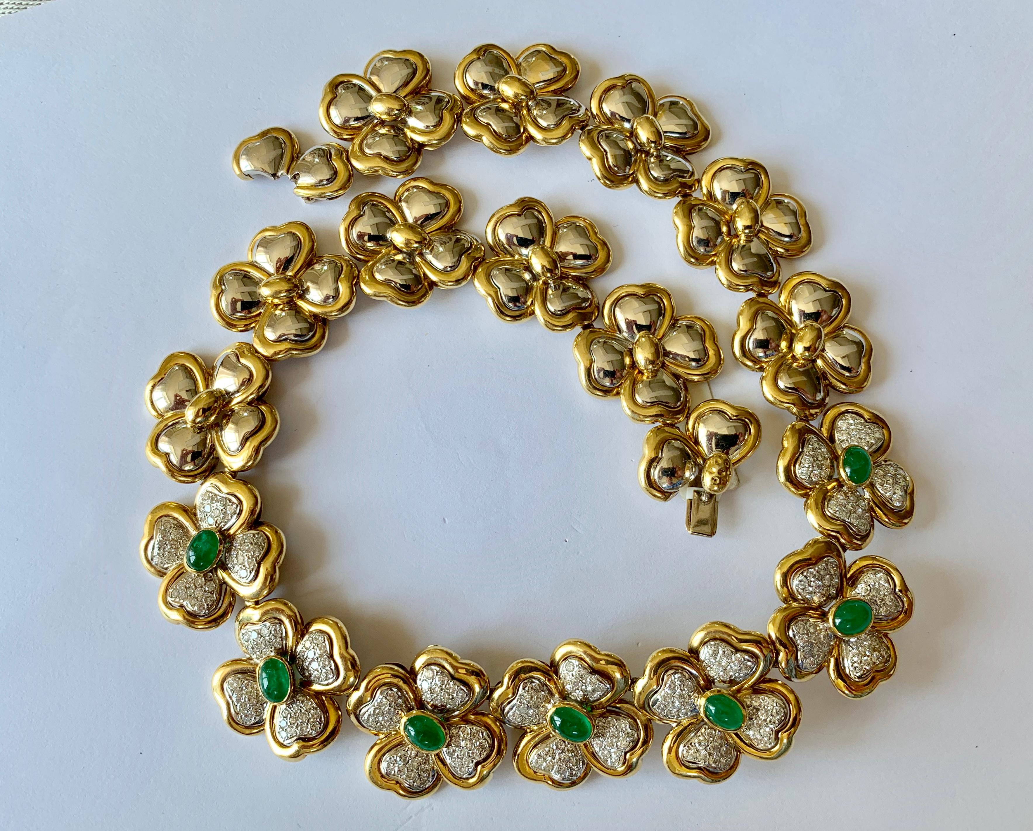 Vintage Floral Emerald and Diamond Necklace In Good Condition For Sale In Zurich, Zollstrasse