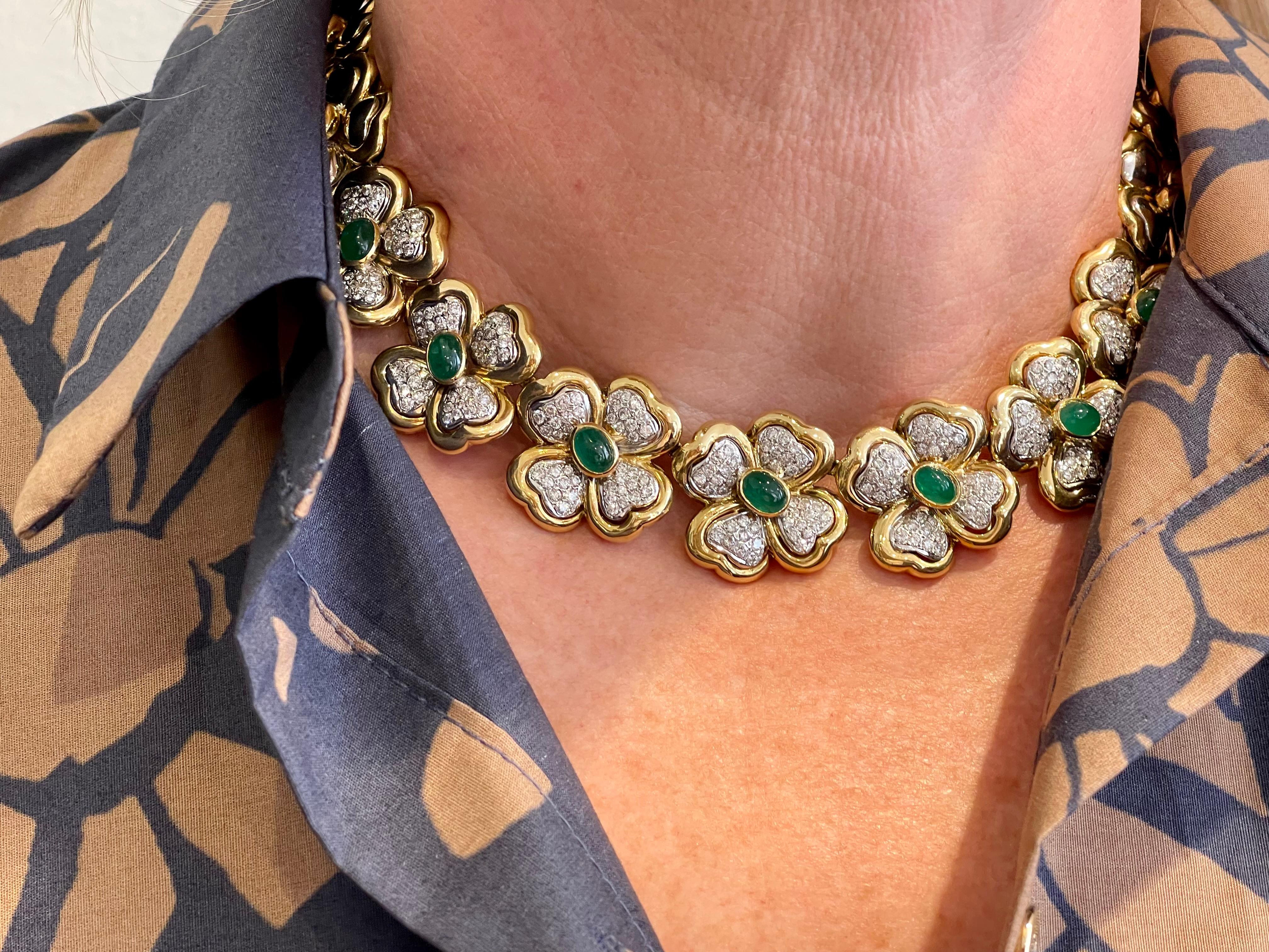 Women's Vintage Floral Emerald and Diamond Necklace For Sale