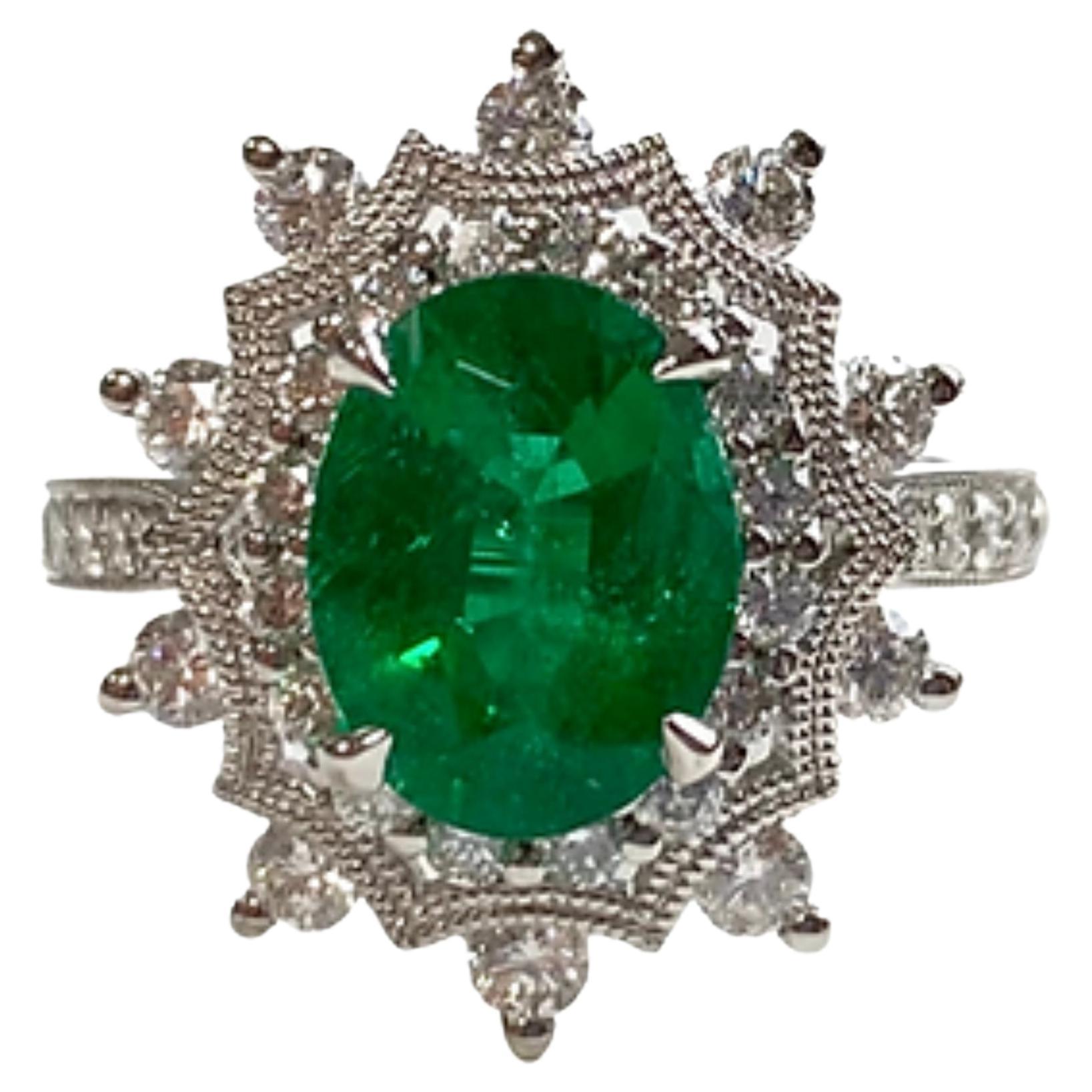Customizable 3.59 Carat Floral Radiant Cut Emerald and Diamond White