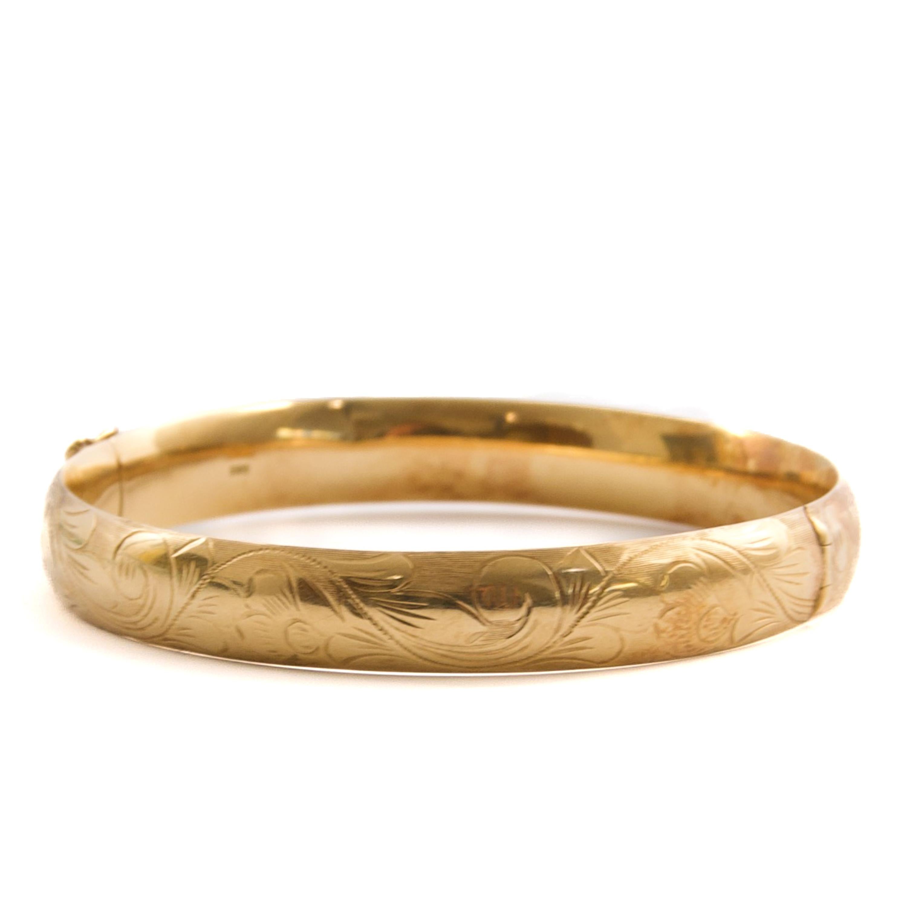 Vintage Floral graviert 14 Karat Gold Armreif Armband im Angebot 4