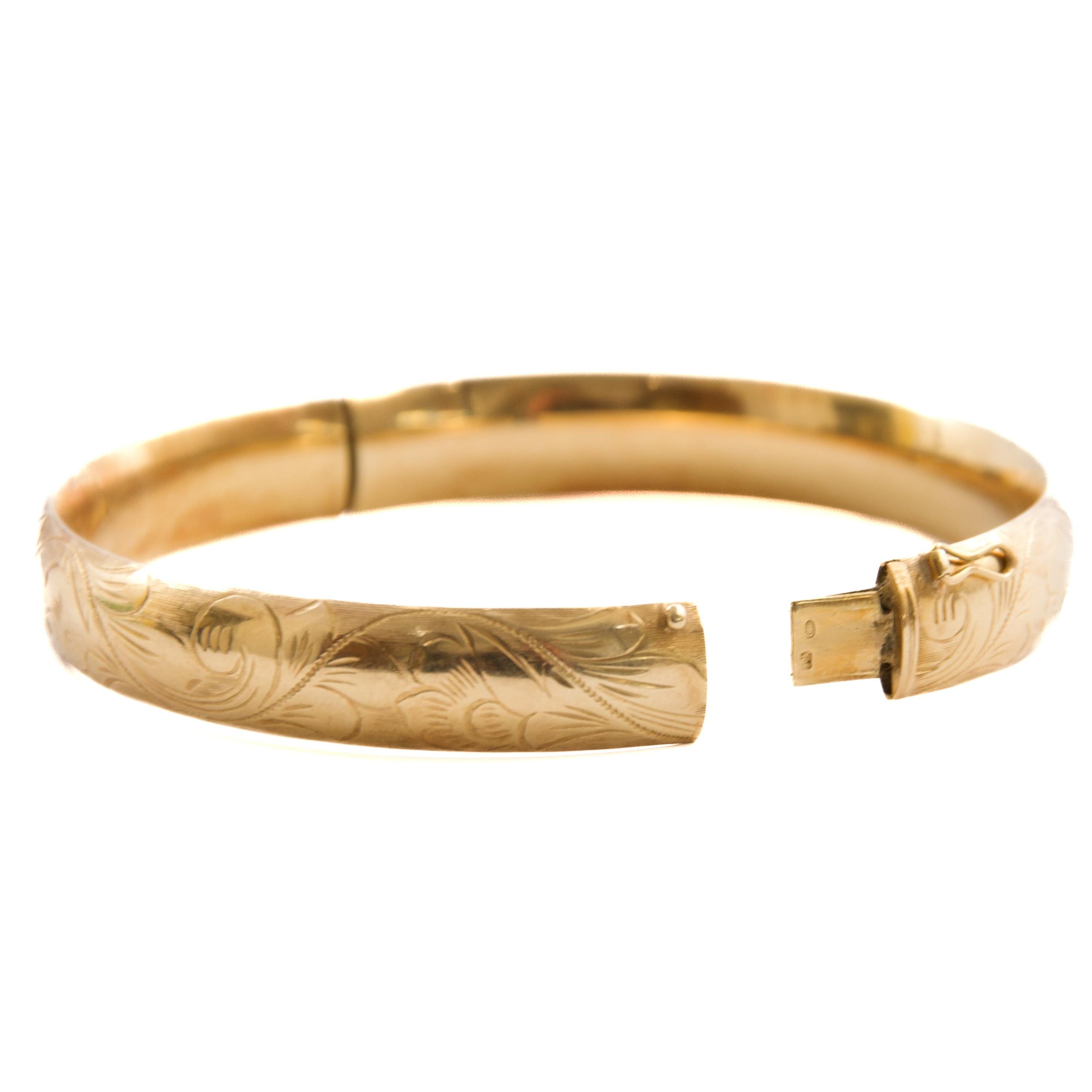 Vintage Floral graviert 14 Karat Gold Armreif Armband im Angebot 5