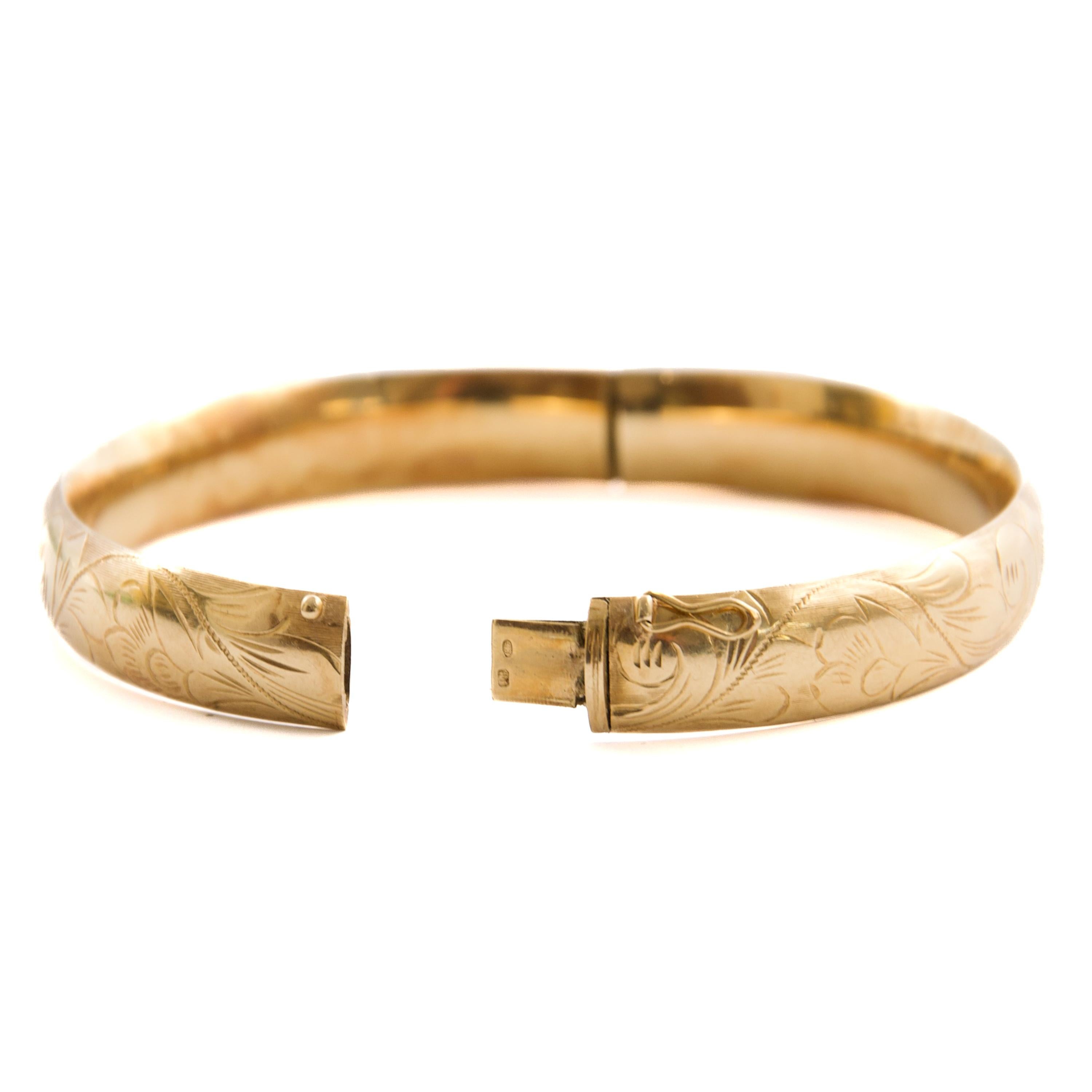 Vintage Floral graviert 14 Karat Gold Armreif Armband im Angebot 6