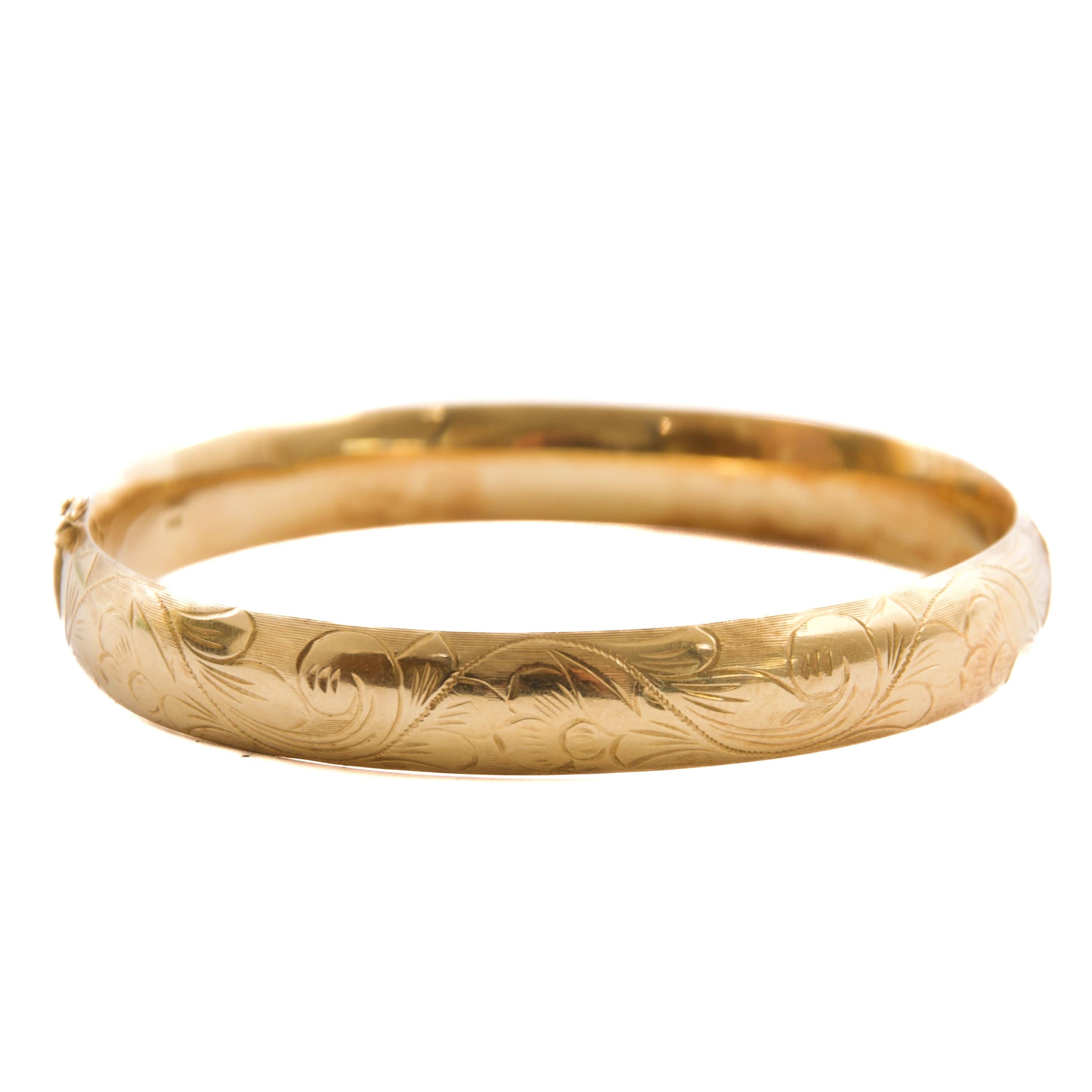 Vintage Floral graviert 14 Karat Gold Armreif Armband im Angebot 7