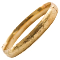 Vintage Floral Engraved 14 Karat Gold Bangle Bracelet
